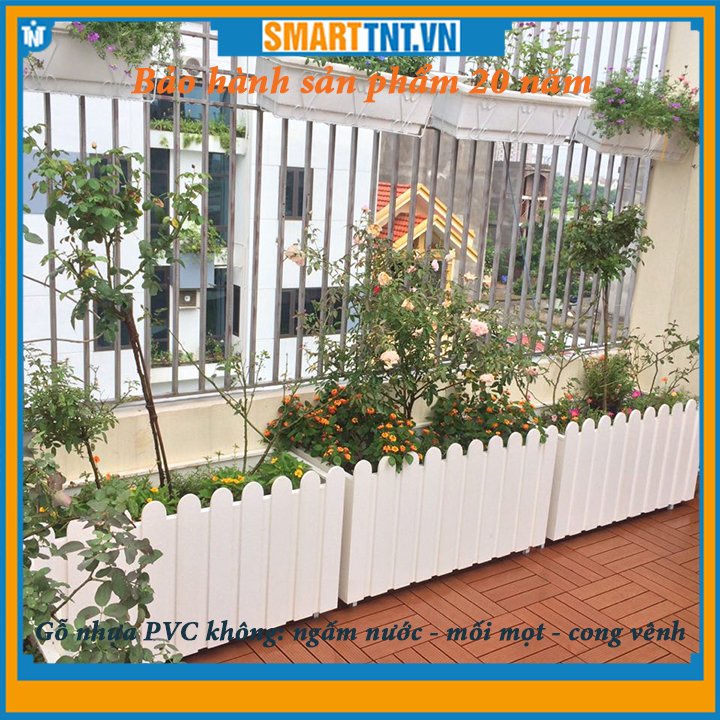 Chậu gỗ 60*30*30cm trồng cây composite ngoài trời mẫu mới có rào đẹp