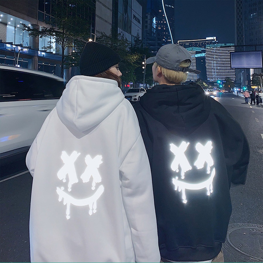 Áo Hoodie Nam Nữ Phản Quang Mặt Cười, Vải Nỉ Ngoại dầy dặn