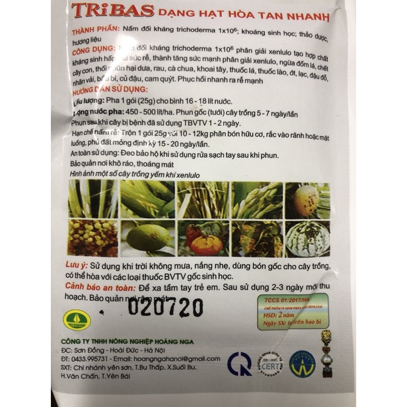 Đối kháng nấm bệnh Tribas 25 gram / ngăn ngừa đốm lá, vàng lá, thối nhũn, chết cây non..