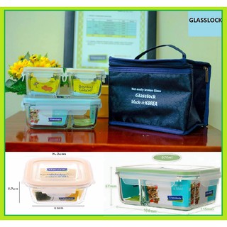 Set 3 hộp đựng cơm 210ml*2 🏵️hộp chia ngăn 670ml 🏵️ kèm túi giữ nhiệt Glasslock