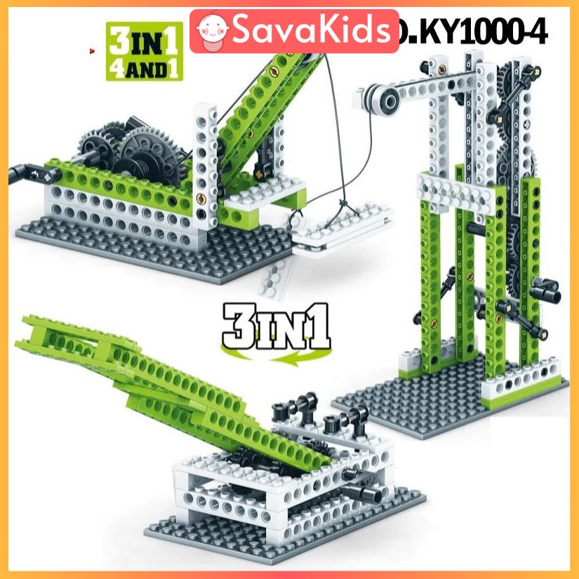 Bộ Đồ Chơi Lắp Ráp Mô Hình Xe Xây Dựng 4 Kiểu Wange 1301 3in1 màu xanh SAVAKIDS