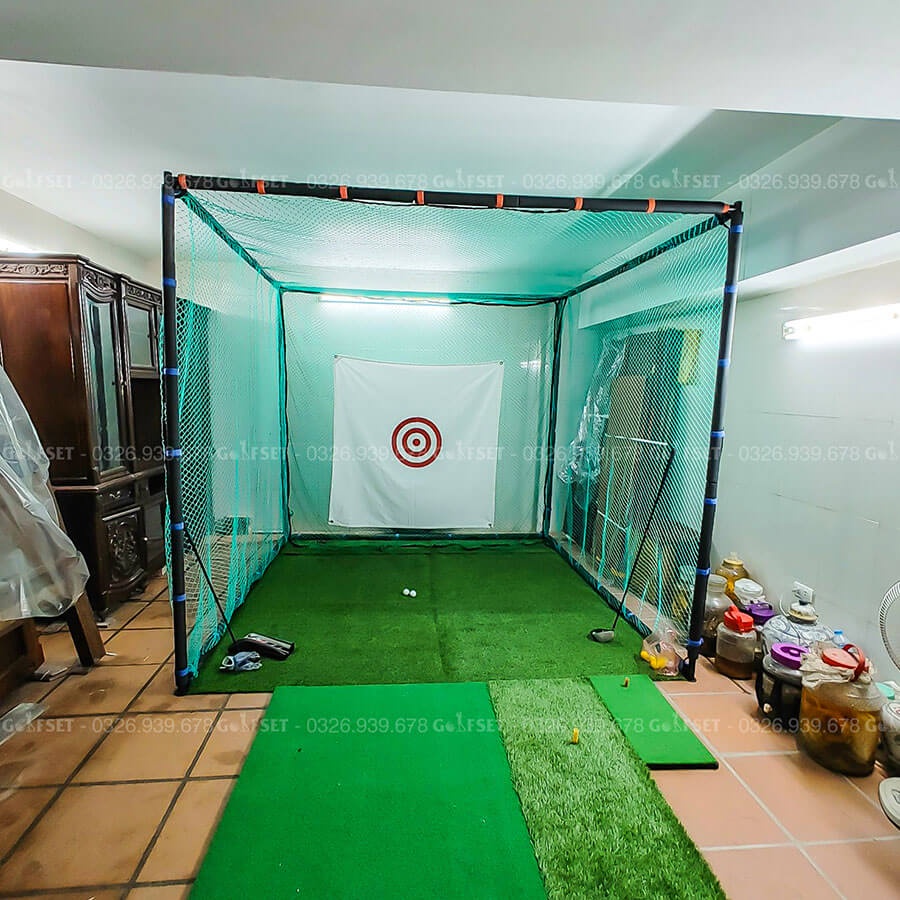 Khung Lưới Tập Swing Golf Kích Thước 2.5*2.5*2.5m, Tập Golf Tại Nhà An Toàn/ Tặng Hồng Tâm, 10 Bóng, Thảm Swing, 2 Tee