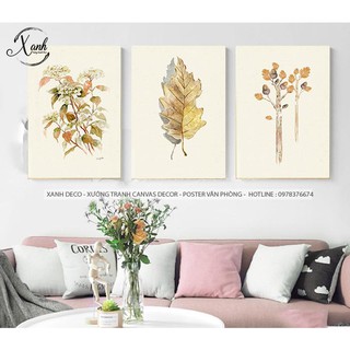 Tranh canvas HOA LÁ CÂY MÀU NƯỚC Trang trí nội thất gồm khung