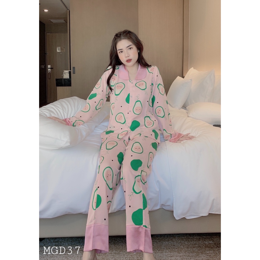 Bộ Ngủ Pijama Lụa Dài Tay Nữ Cao Cấp, Đồ Bộ Mặc Nhà Cute Cao Cấp Dễ Thương Xinh Xắn | BigBuy360 - bigbuy360.vn