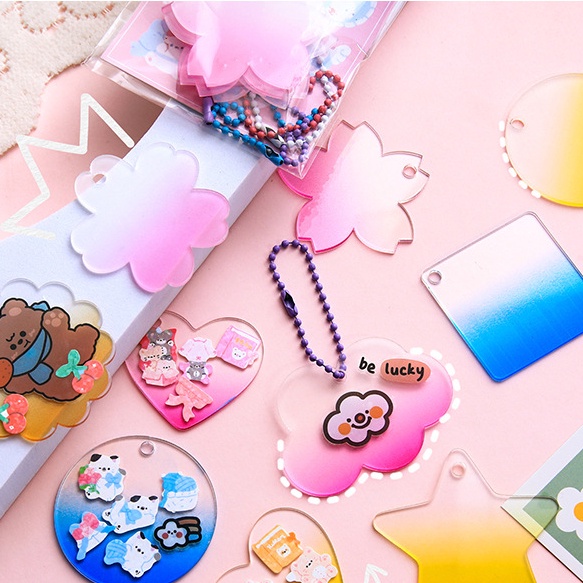 Set 4 Móc Khóa Acrylic Màu Sắc Gradient Hình Tròn/Trái Tim/Hoa Anh Đào DIY Dành Cho Học Sinh