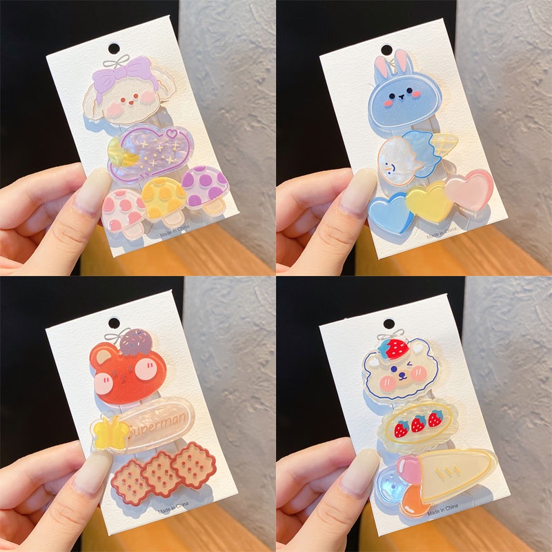 Bộ kẹp tóc hình gấu/ thỏ dễ thương thời trang Hàn Quốc cho bé gái