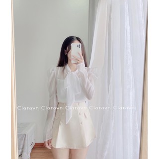 Áo voan cổ nơ (trắng/hồng); cv tafta (đen/be)