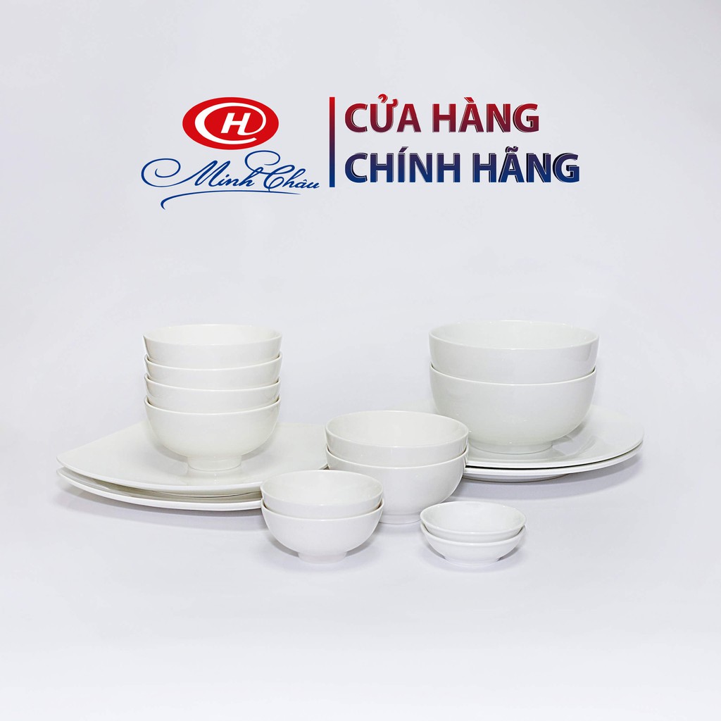 Bộ Bát Đĩa Sứ Trắng Trơn 16 Món Cỡ Vừa - Sứ Minh Châu