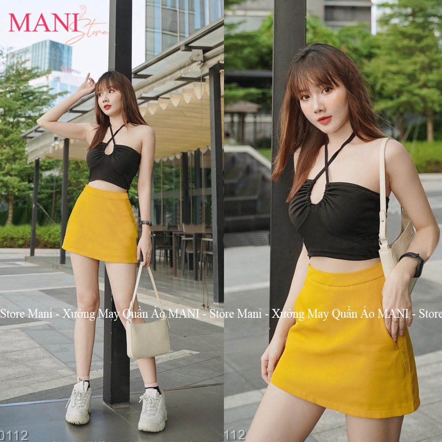 Quần short giả váy chữ A nữ ngắn lưng cạp cao kiểu có trong chất vải tuyết mưa mặc ở nhà đi làm chơi biển