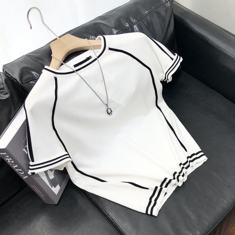 Áo Sweater Dệt Kim Mỏng Tay Ngắn Cổ Tròn Màu Sắc Đơn Giản Thời Trang 2022 Cho Nam