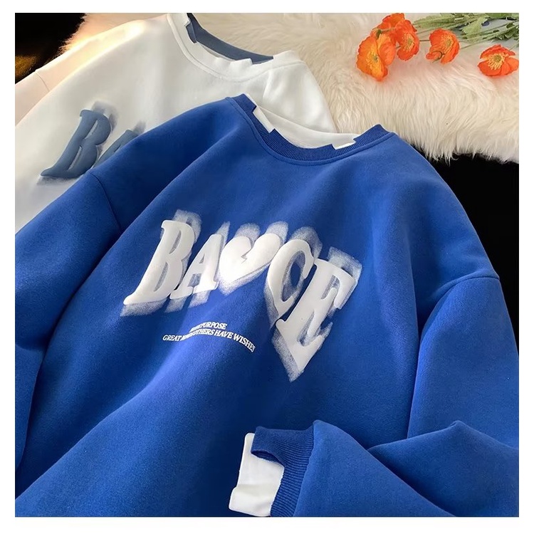 Áo sweater Cổ Tròn Tay Dài Giả Hai Lớp Thời Trang Cho Cặp Đôi