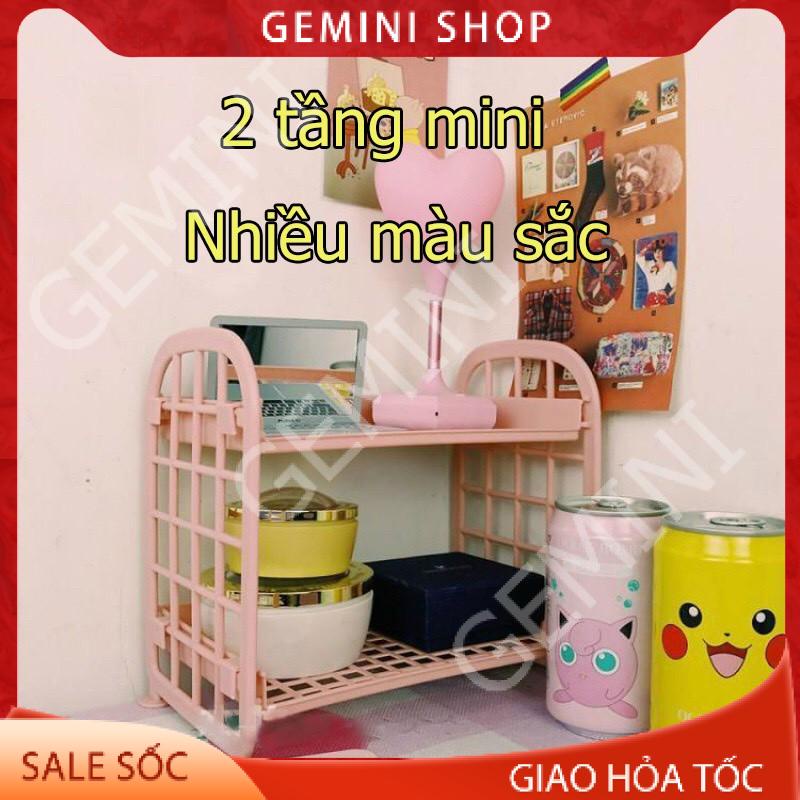 Kệ nhựa để đồ mini 2 tầng để đồ dùng học tập trang trí bàn học phong cách Hàn Quốc E050 GEMINI SHOP