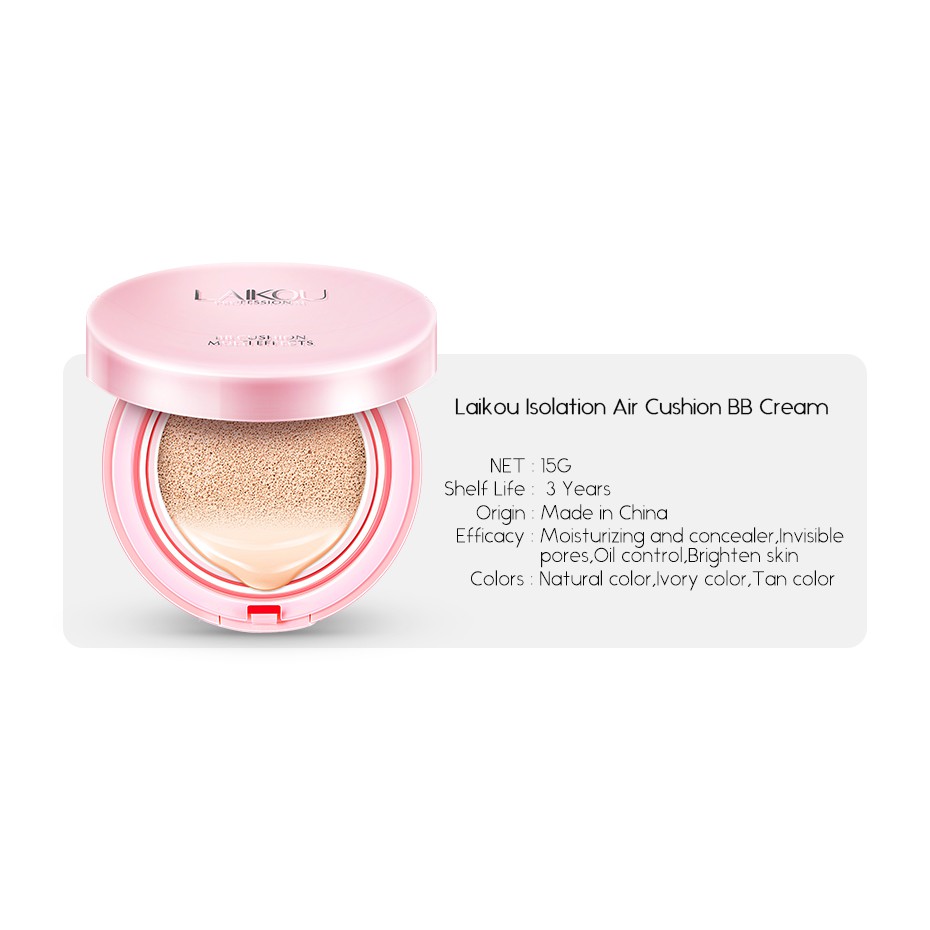 Kem nền BB CC Air Cushion LAIKOU giúp che khuyết điểm và dưỡng ẩm chống nắng 15g