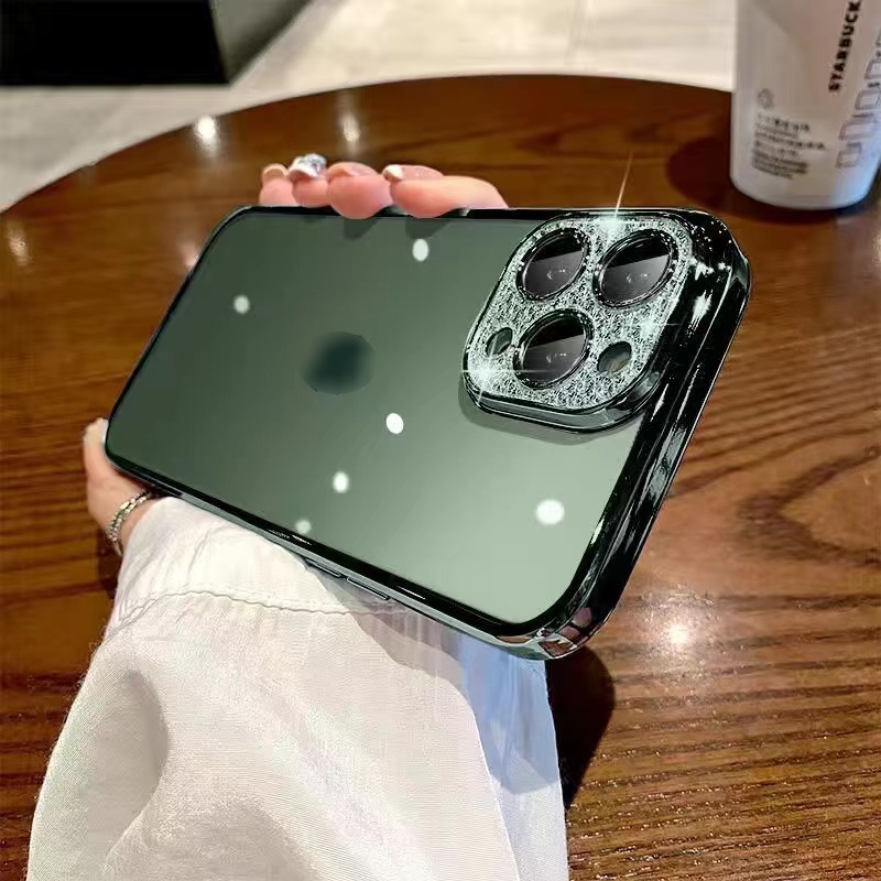 Ốp Điện Thoại Cạnh Mềm Mạ Điện Có Màng Bảo Vệ Lens Cho IPhone 13 12 11 Pro Max XS Max XR X 8 7 Plus