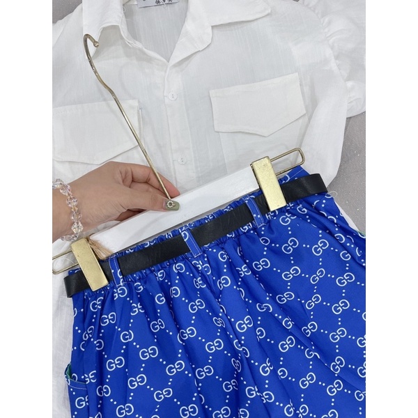 Set áo sơ mi cánh tiên mix quần short kèm đai