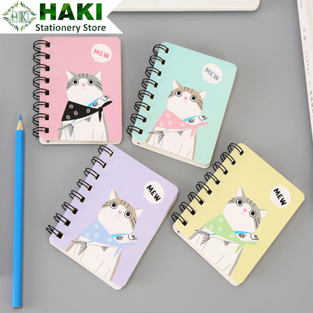 Sổ ghi chú hình mèo dễ thương HAKI, sổ tay mini cute a7 giấy chống lóa S06