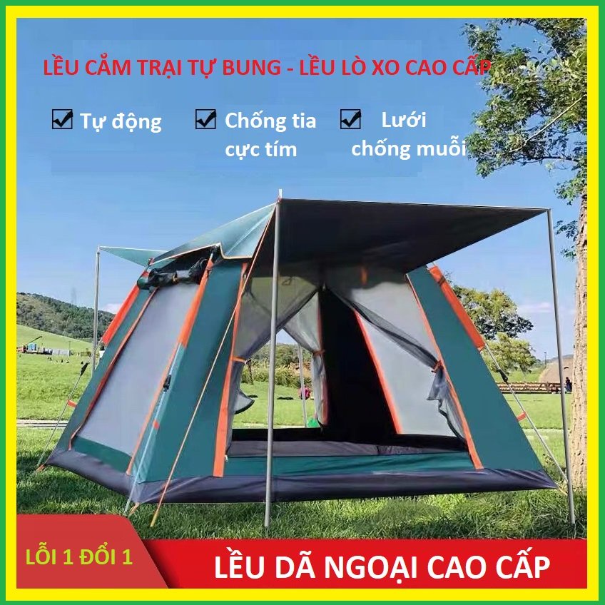 Lều Cắm Trại Lều Dã Ngoại Tự Bung 4-5 Người 2 Cửa 2 Lớp Thông Thoáng