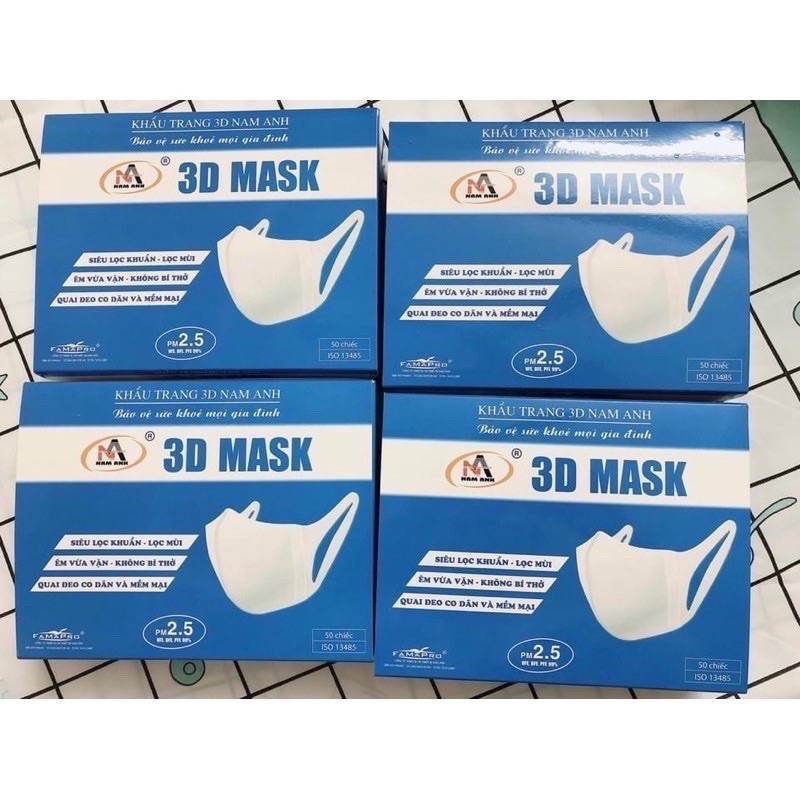 [ CHÍNH HÃNG ] Khẩu Trang 3D MASK Nam Anh công nghệ Nhật Bản  50 cái / hộp mầu Trắng