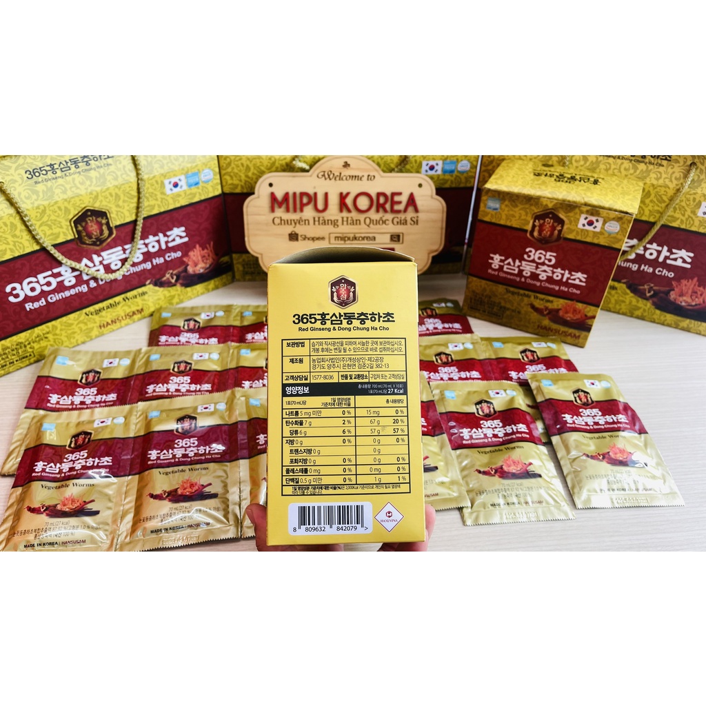 Nước Hồng Sâm Đông Trùng Hạ Thảo 365 HANSUSAM Hàn Quốc Hộp 20 gói x 70ml