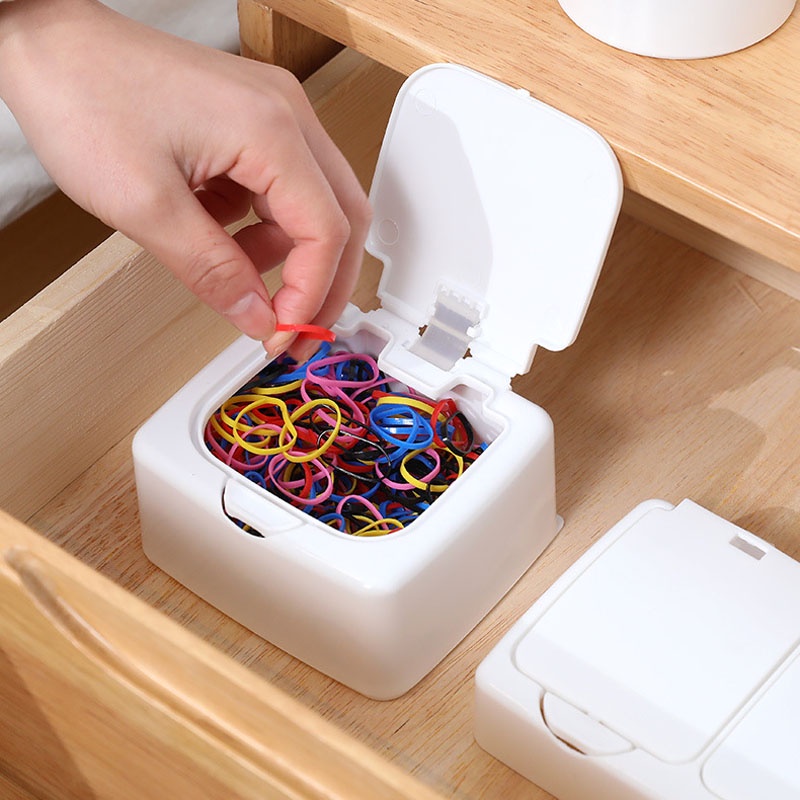 Hộp Đựng Tăm Bông Cotton Có Nắp Bật Mini Để Bàn Chống Bụi