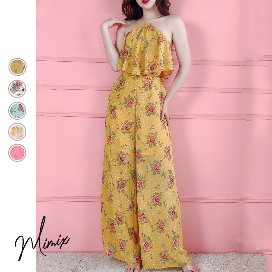 Jumpsuit áo liền quần họa tiết hoa MIMIX bèo ngực BJ7185