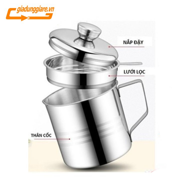 Ca lọc dầu ăn INOX 304  hàng cao cấp , có lưới lọc cặn tiện lợi dùng lọc nước trái cây , lọc đậu nành , lọc cua