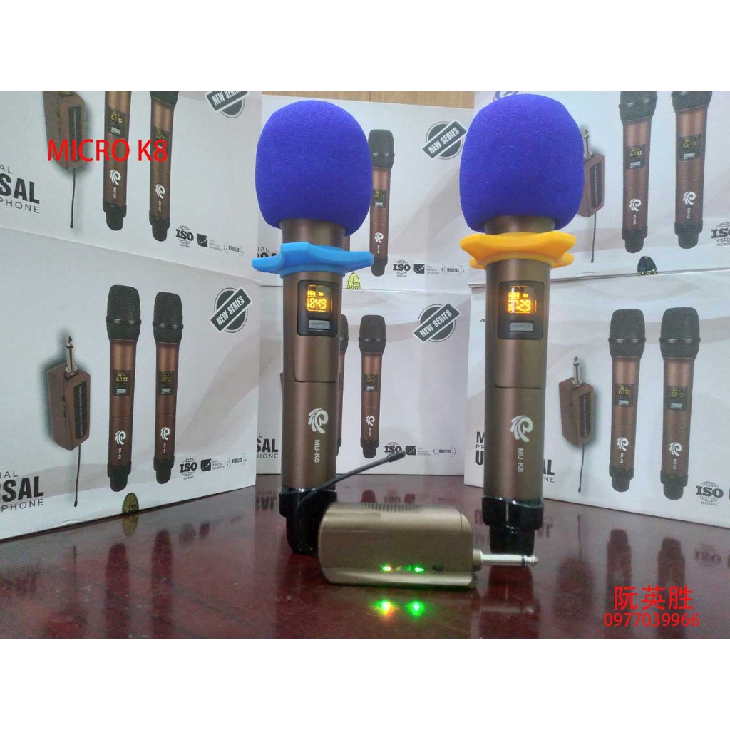 Micro karaoke không dây viet star k8 vỏ kim loại có thay đôi tần số chống hú khử ôn