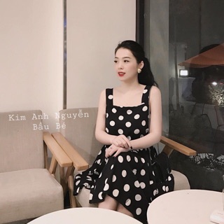 Đầm chấm bi xoè 2 dây