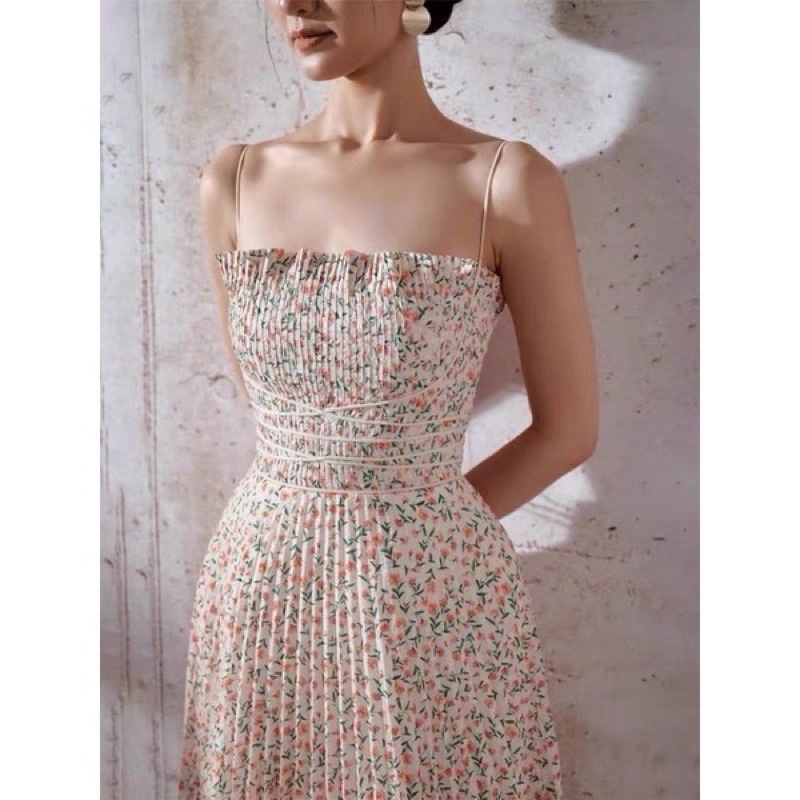 Đầm hoa nhí xếp ly Tinkerbell dây quấn eo đầm Jennie