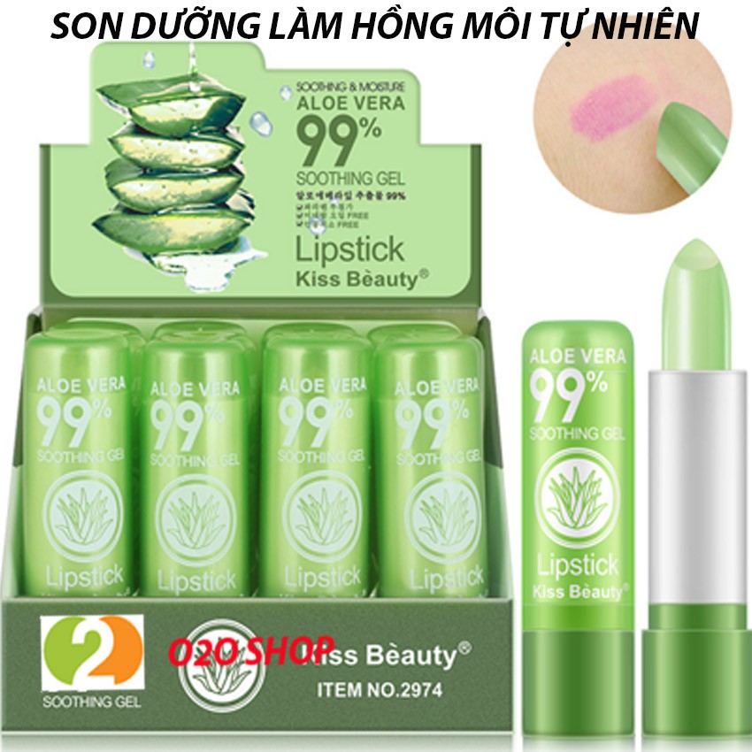 [Yêu Thích] Son Dưỡng Hồng Môi Kiss Beauty O2O Shop Tinh Chất Lô Hội 99%, Nha Đam, Son Đổi Màu Môi Theo Thời Tiết