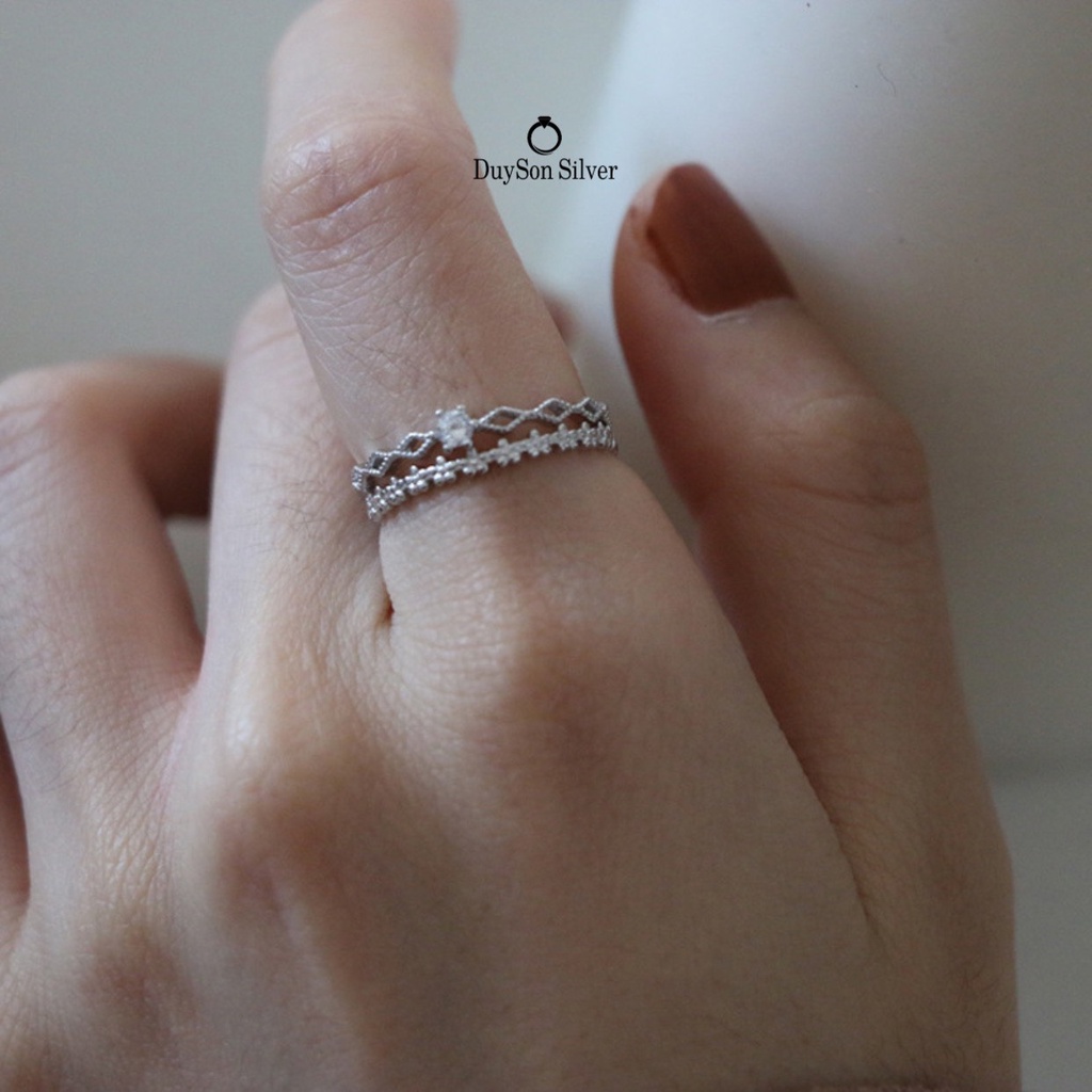 Nhẫn bạc nữ DUYSON SILVER, nhẫn nữ bạc 925 Jenna hai hàng đính đá dễ dàng chỉnh size [NFKX4]