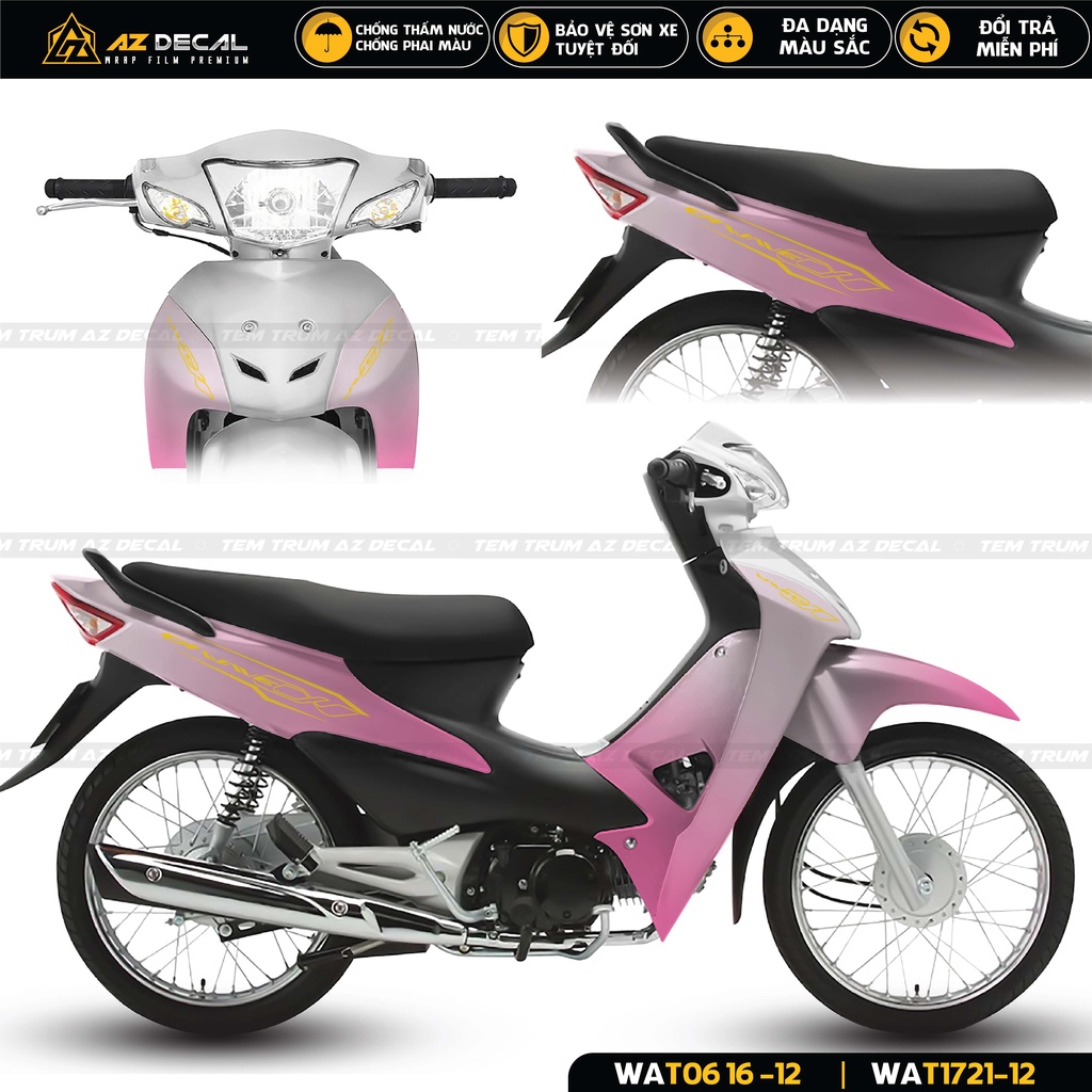Tem Trùm Wave 100 110 Đẹp Hiệu Ứng Chuyển Màu Gradient | WAT-12 | Tem Dán Xe Wave Alpha Cao Cấp Decal Đỏ Đen Trắng Hồng