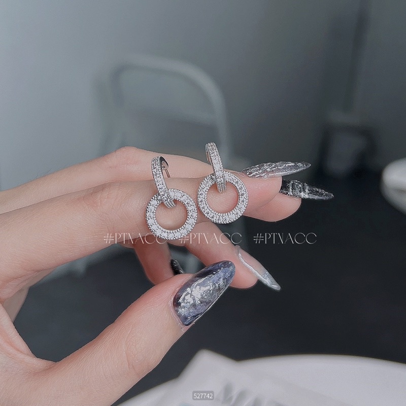 Bông tai, khuyên tai xi bạc 925 phủ nano đính đá cao cấp kiểu dáng hàn quốc .PTNACC.