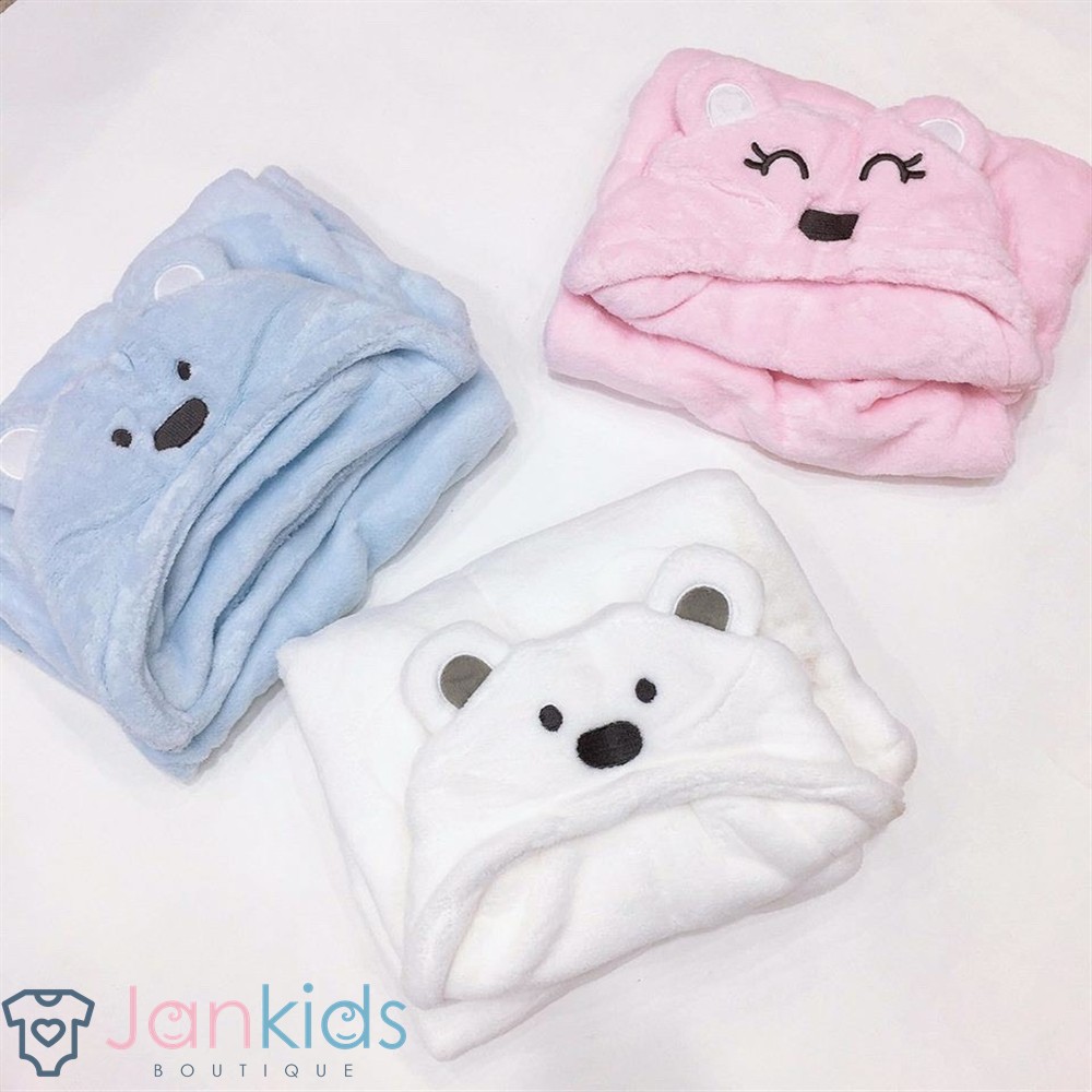 Chăn ủ sơ sinh hình gấu có mũ/ khăn choàng ủ minizon cho bé