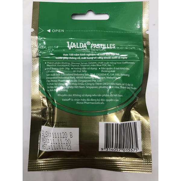 Kẹo valda pastilles original menthol hơn 100 năm kinh nghiệm về tinh dầu bạc hà - giúp thông cổ, mát họng