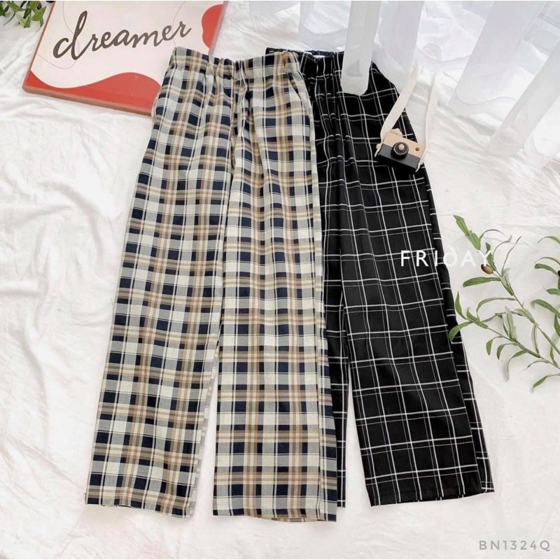 Quần Suông Kẻ Caro Ống Rộng Cúc Trước Chun Sau Ullzzang (ẢNH THẬT) | BigBuy360 - bigbuy360.vn