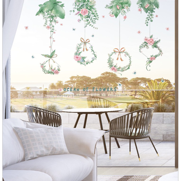 Decal trang trí nhà cửa [GIÁ SĨ] phong cách Hàn Quốc hoa đại dương xanh đẹp AmyShop