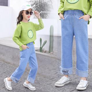 Quần Denim Ống Rộng Thời Trang Năng Động Cho Bé Gái