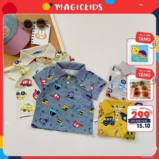 Áo polo cotton cộc tay trẻ em họa tiết ô tô nhiều màu sắc đáng yêu cho bé trai từ 9-30kg