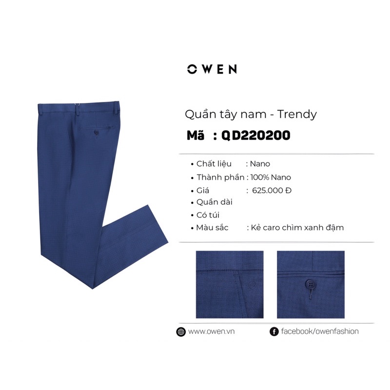 Quần Tây Nam OWEN chính hãng dáng Trendy vải NANO co giãn siêu nhẹ mát