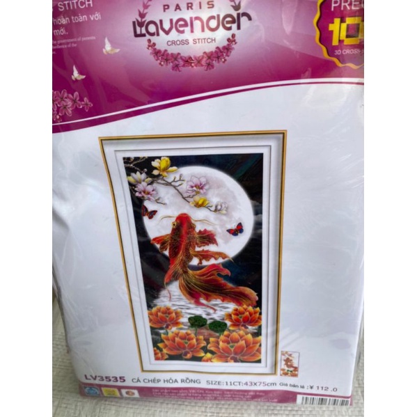 Tranh thêu cá chép hoá rồng LV3535