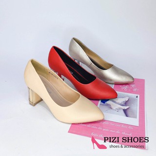 Giày nữ công sở cao gót da thật gót mica trong cao cấp 6cm - Pizishoes P553