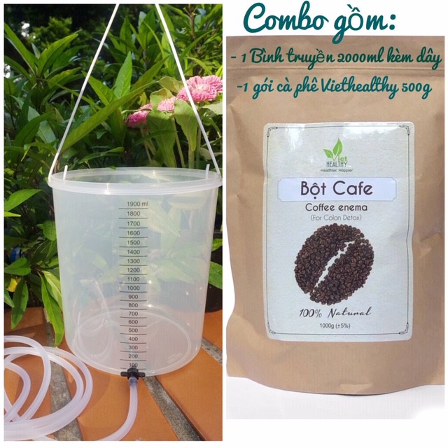 Combo Thải độc cà phê, Enema, Thải độc đại tràng, Túi súc ruột (1 tháng gồm 1 bộ bình+0.5kg cà phê)