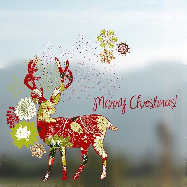 Decal dán kính cao cấp - Con Tuần Lộc Đỏ Merry Chritmas ( 60x58 )