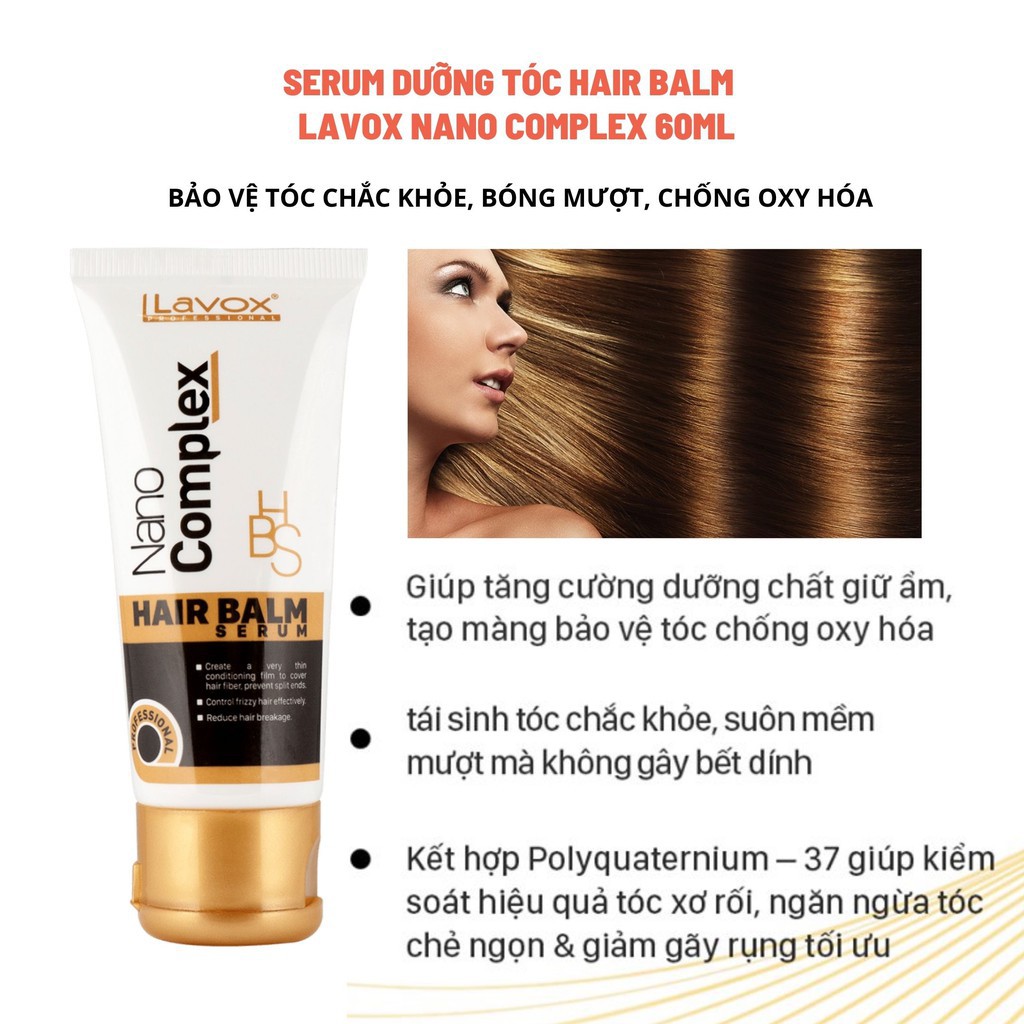 [60ml] Serum dưỡng tóc Lavox Nano Complex Hair Balm bảo vệ tóc chắc khỏe, bóng mượt chống Oxy hóa phục hồi khô xơ, chẻ