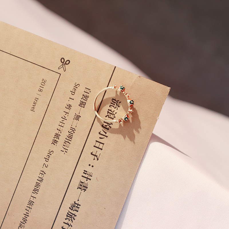 Nhẫn thời trang họa tiết trái dâu tây đỏ đính hạt kim cương Hàn Quốc