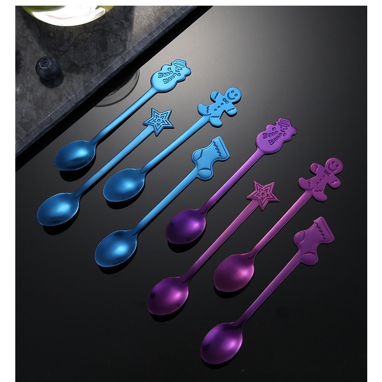 Bộ 4 muỗng thép không gỉ họa tiết Giáng sinh thú vị