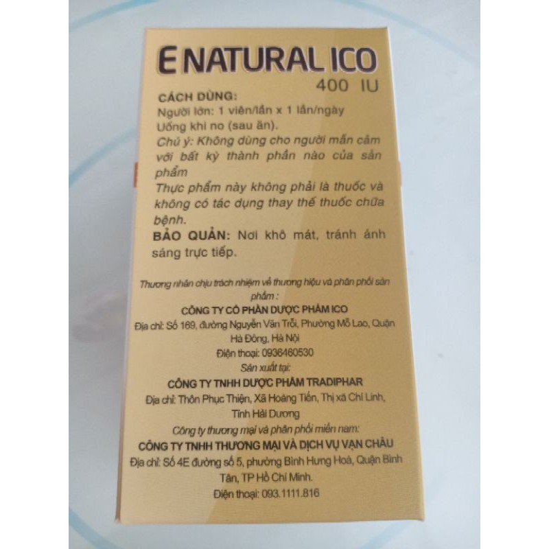 Enatural Ico 400 UI_ viên uống Vitamin E đỏ bổ sung tinh dầu hoa anh thảo