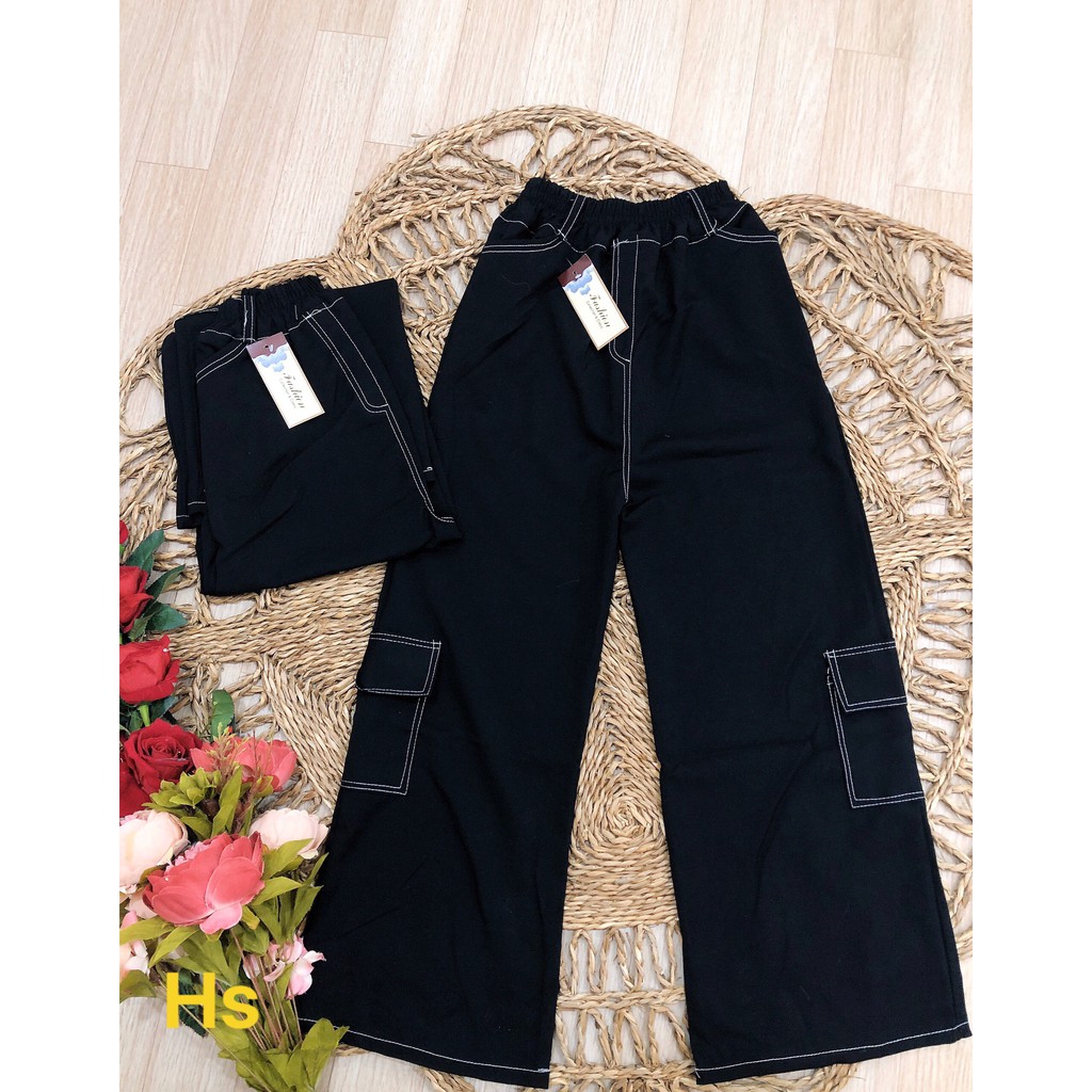 QUẦN ỐNG RỘNG DÁNG SUÔNG GIẢ JEANS TÚI HỘP CẠP CHUN-HươngSu (90-GiaJean) | BigBuy360 - bigbuy360.vn