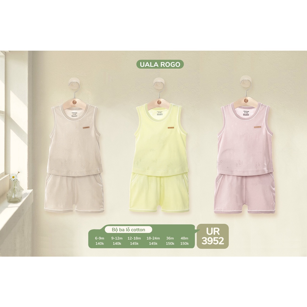 Quần áo bé trai 3 lỗ Ualarogo 6 tháng - 4 tuổi cộc tay cotton thoáng mát mặc nhà mùa hè thấm hút tốt